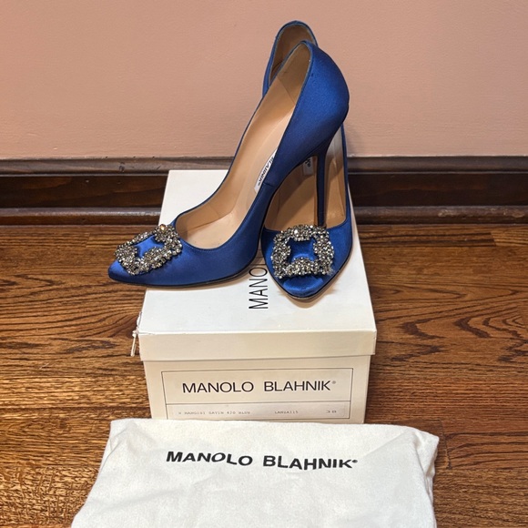 Manolo Blahnik Royal Blue Embellished Heels - Picture 1 of 4